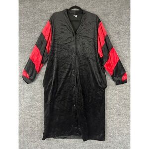 80s Canda Black Red Velvet Robe Large Goth Lounge Colorblock Oversized
